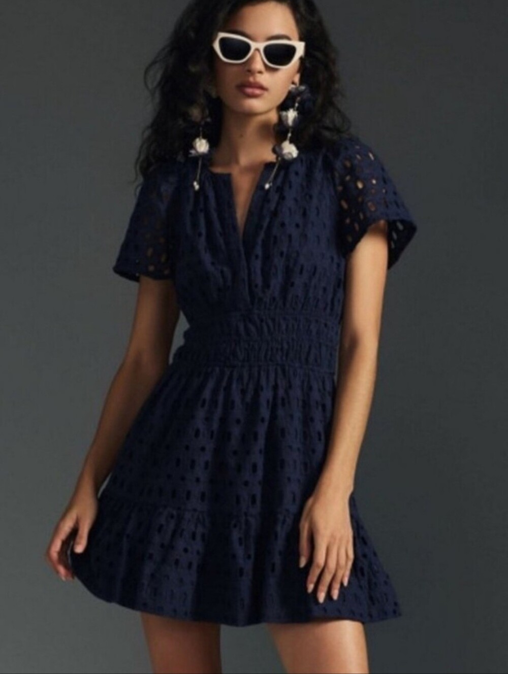 By Anthropologie Somerset Eyelet Mini Dress Navy Size S